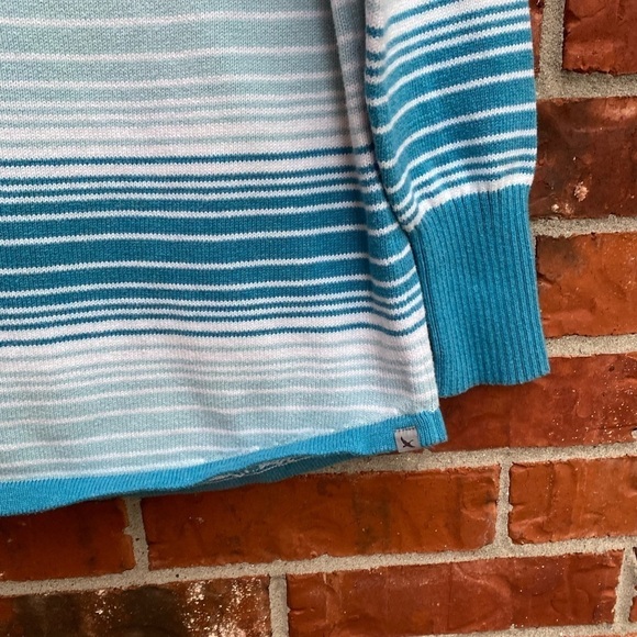 Eddie Bauer Womens XL Turquoise Blue Stripe Chunky Knit Sweater - Picture 3 of 9